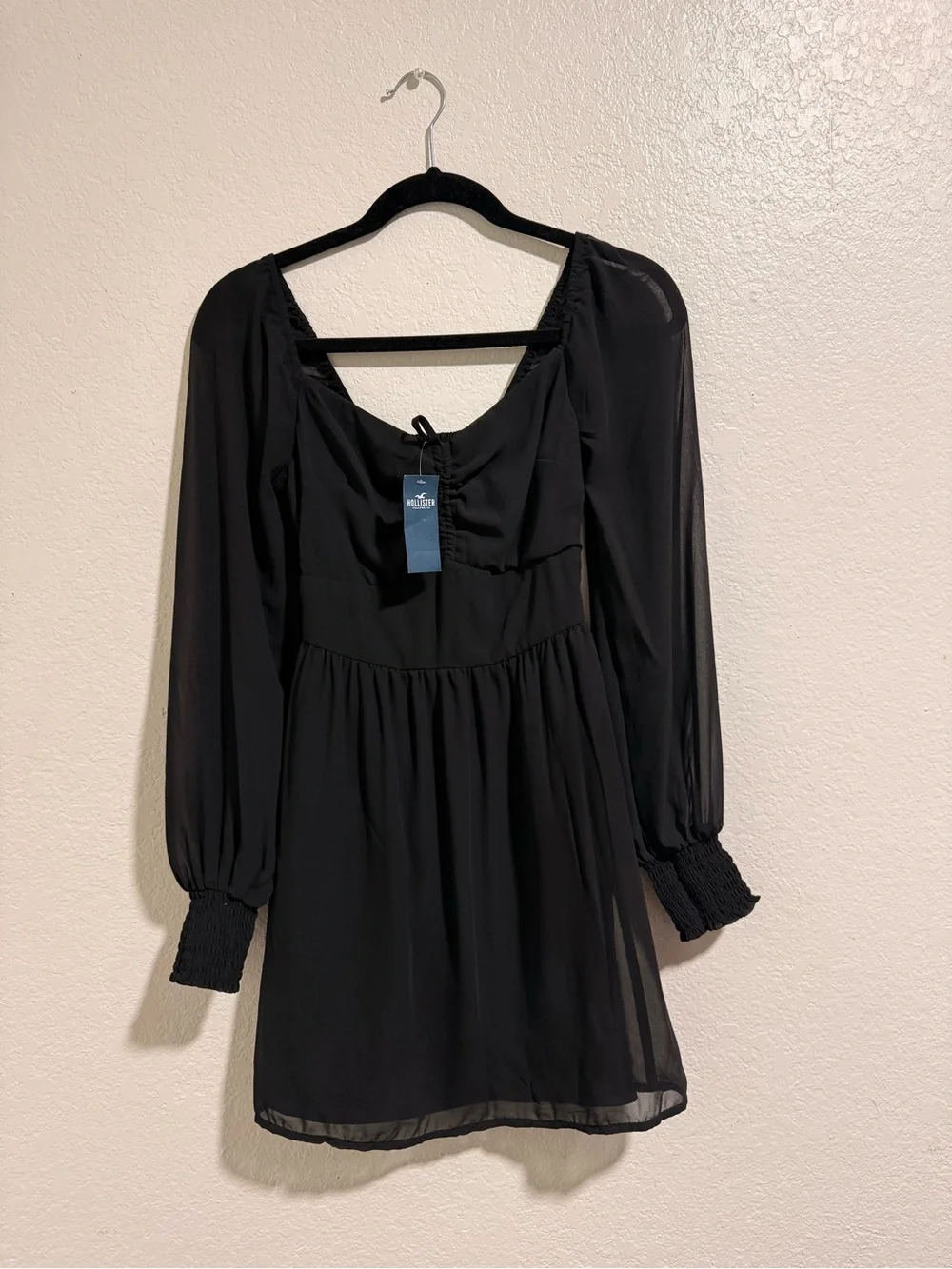 Hollister Black Long-Sleeve Square Neck Babydoll Dress size XS - Picture 4 of 12